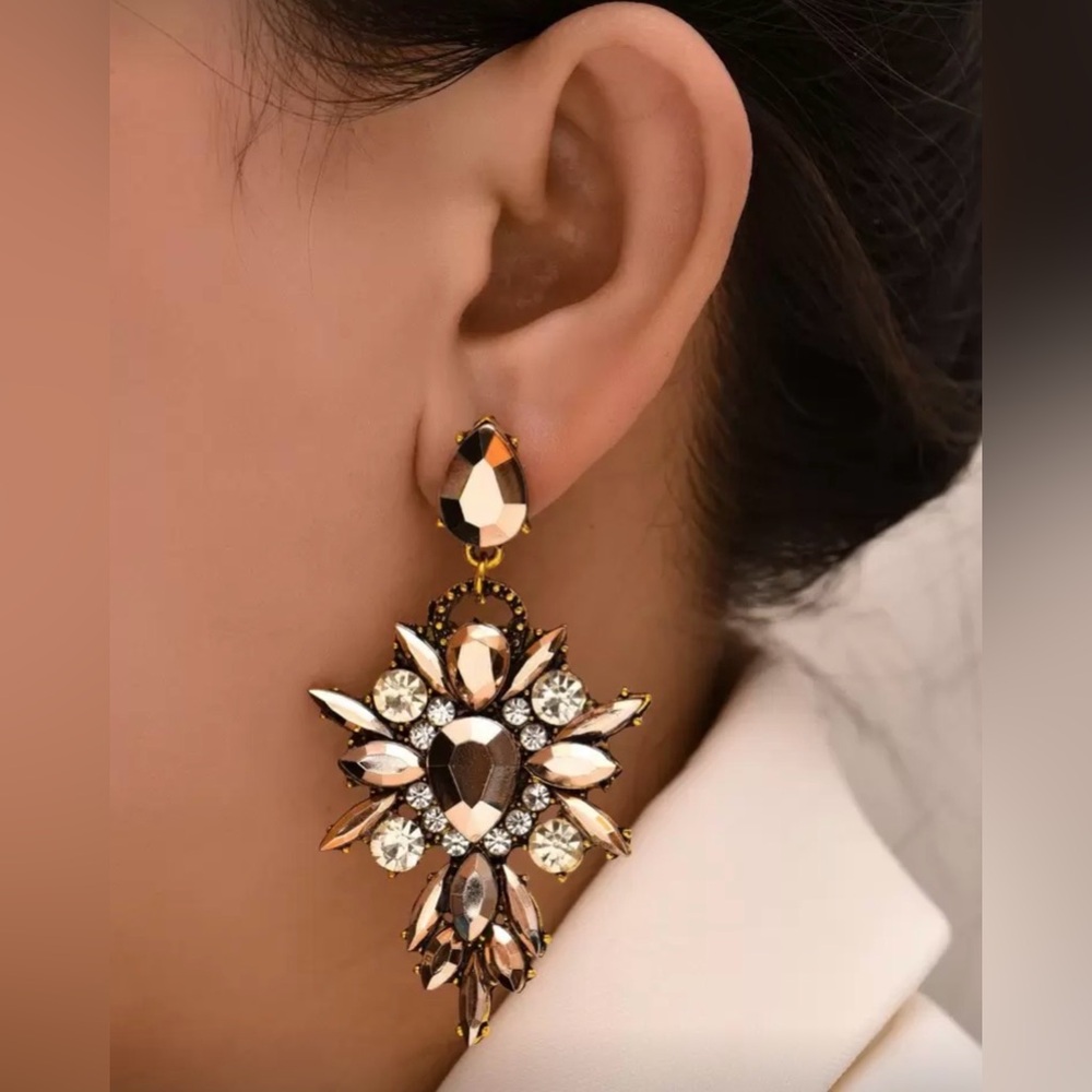 Elegant Gold-Tone Crystal Drop Earrings - Women Jewelry